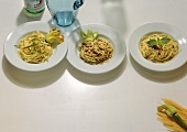 Drei verschiedene Nudelgerichte, Italien