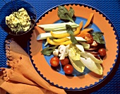 Raw Vegetables on a Plate; Dip