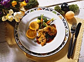 Baked Chicken with Semolina Paddies and Vegetables
