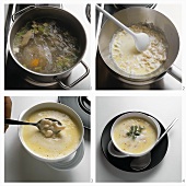 Making potato soup with shrimps