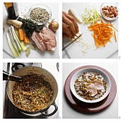 Making lentil soup with smoked pork rib (Kassler)