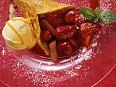 Strawberry-Rhubarb Crepe with Icecream