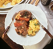 Steak with saffron rice