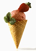 Ice cream cornet with strawberry sorbet