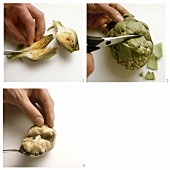 Halving artichokes and removing the choke