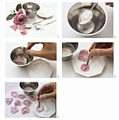 Making sugared rose petals