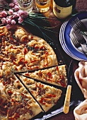 Alsatian onion pizza on baking tray