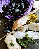Cuttlefish; red snapper; mussels