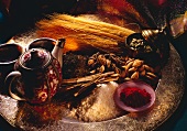 Still life with Indian spices; rice and noodles