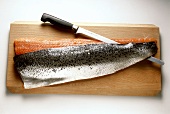 Fresh Salmon Fillet on a Cutting Board