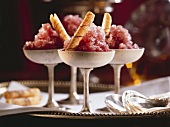Red Wine Sorbet with Rolled Almond Cookies
