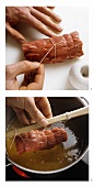 Tying and cooking meat parcels