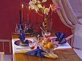 Colorful Table Setting for Two with Candles