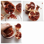 Removing the seeds and juice from pomegranate