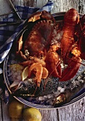 Seafood Still Life with Lobster and Salmon; Shrimp and Crab