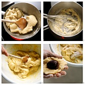 Making choux pastry for plum dumplings