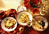 Oyster mushrooms; Noodles; Salmon & orange mousse