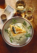Puff pastry with asparagus filling and crème fraiche sauce