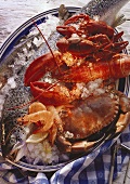 Shrimps, crab, lobster, freshwater crayfish and trout