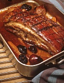 Roasted rack of spare ribs with prunes