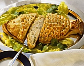 Fish Puff pastry with Fish Filling on a Bed of Lettuce
