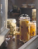 Bottled pears, courgettes & pumpkins in preserving jars