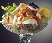 Seafood Cocktail Salad in a Glass Dish