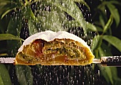 Sweet strudel with candied papaya and pistachios