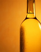 Close-up of a cooled white wine bottle, without label