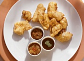 Deep Fried Chicken Pieces with Spicy Sauces