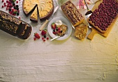 Arrangement of wholemeal cakes with tray-baked cherry cake