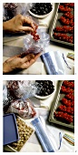 Berries Being Place In Bags For Freezing