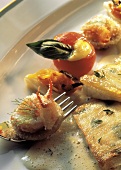 Catfish Fillet with Lobster; Stuffed Cherry Tomatoes