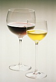 Glass of red wine and glass of white wine