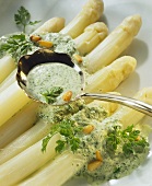 White asparagus with pumpkin seed and pine nut sauce