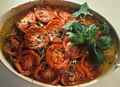 Tomato and fish gratin with plaice fillets and basil