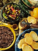 Marinated olives & baguettes with olive paste (tapenade)