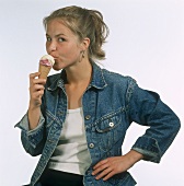 A Woman Eating an Ice Cream Cone