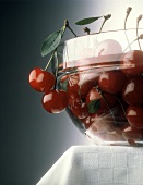 Fresh Red Cherries in a Glass Bowl
