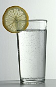 Slightly sparkling mineral water with slice of lemon