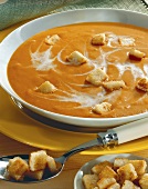 Creamy tomato soup with croutons