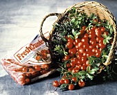 Frische Cranberries in Verpackung und im Korb