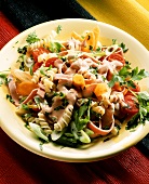 Spiral pasta & vegetable salad with strips of Bierschinken