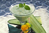 Non-alcoholic cucumber and yoghurt cocktail on crushed ice