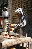 A tea seller at the Bazaar in Kerman, Iran