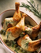 Chicken thighs in tarragon cream sauce with olives & capers