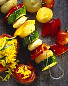 Vegetable kebab with courgettes, onions, mushrooms, pepper