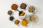 Curry mix in bag and eight spices for curry mix