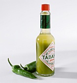 A bottle of green tabasco sauce