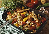 Herb chicken with Provencal vegetables in roasting dish